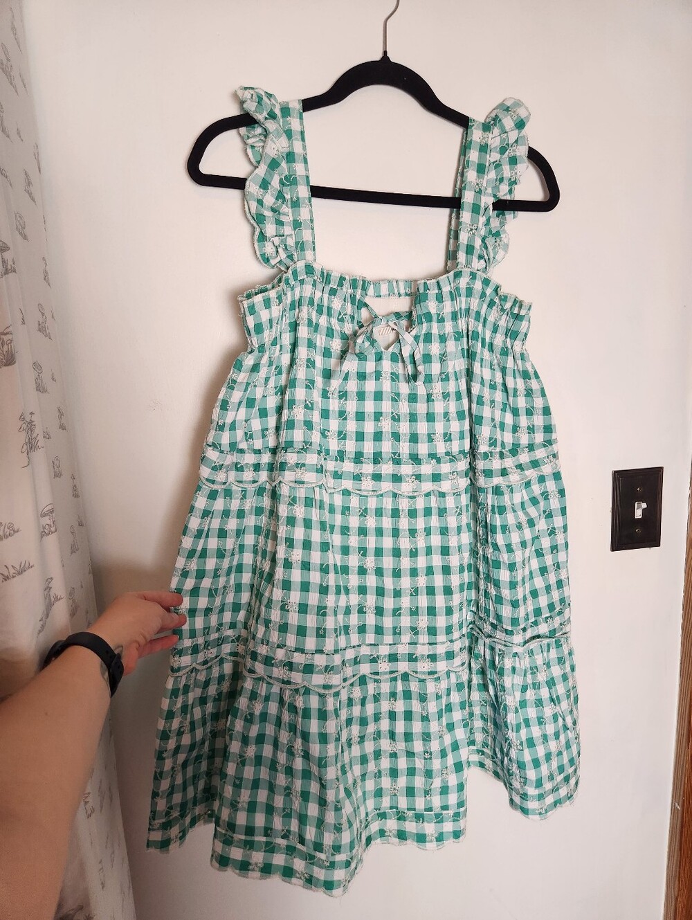 Mi Ami Green Gingham Tiered Mini Dress Size M